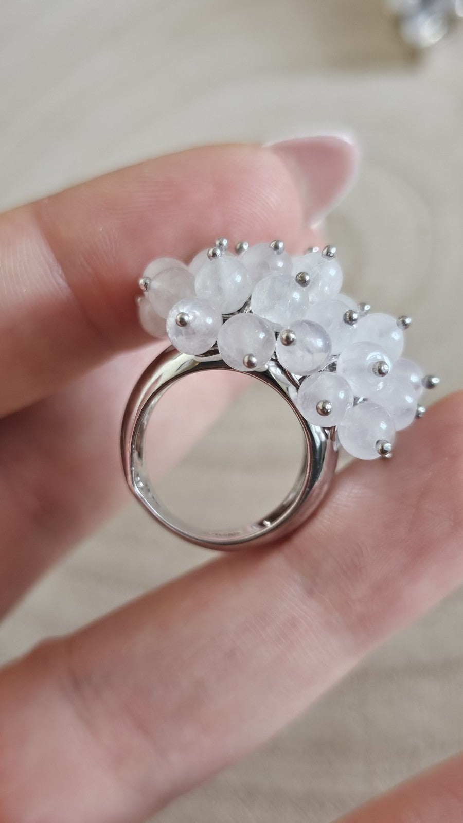 925 Sterling Silver Rose Quartz Cluster Ring Hallmarked Size J 1/2–13.20g