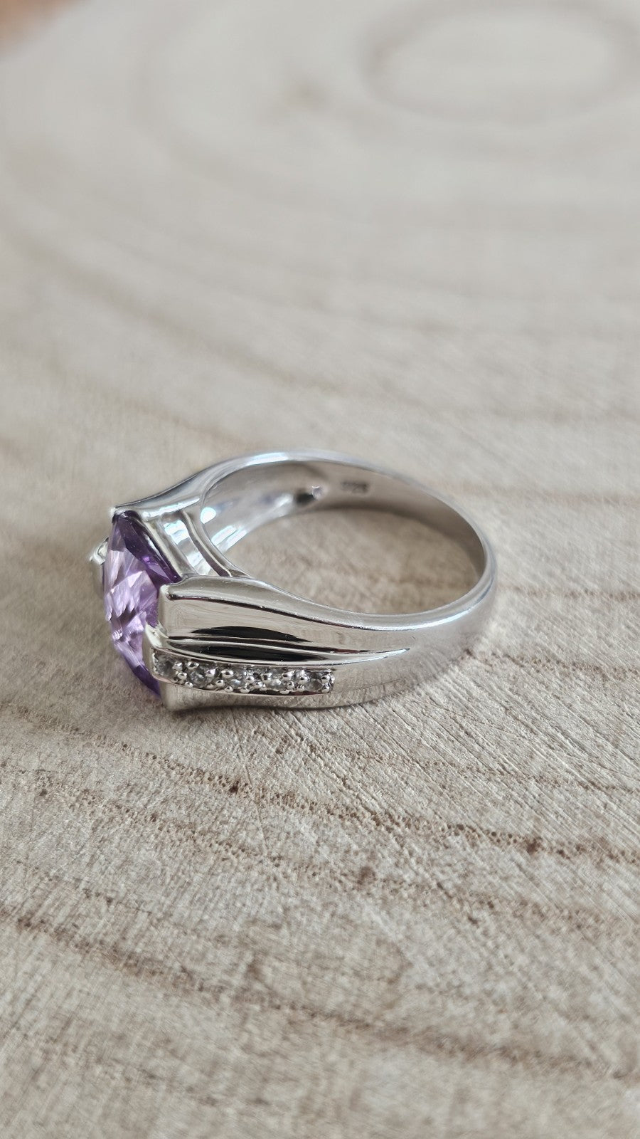 925 Sterling Silver Amethyst & Cubic Zirconia Ring – Size N 1/2 – 4.55g