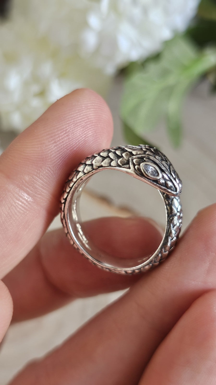 Thomas Sabo 925 Sterling Silver Snake Ring Clear Stone Eyes Size P 1/2 9.19