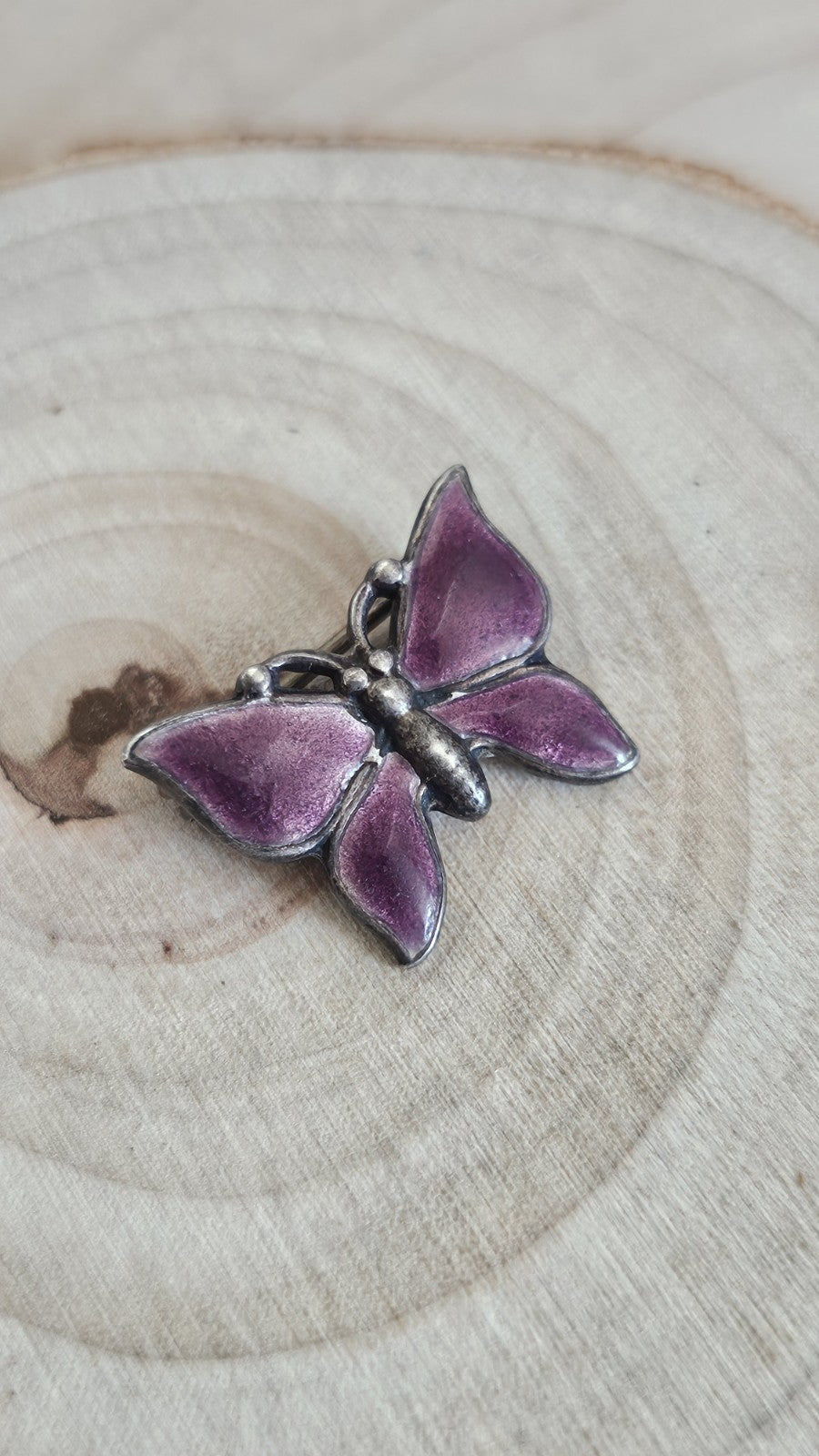 Vintage Silver Purple Enamel Butterfly Brooch Pin 21.6mm 3g