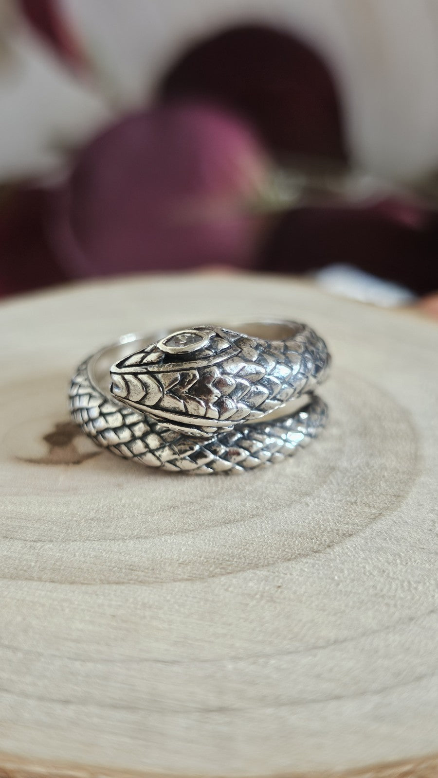 Thomas Sabo 925 Sterling Silver Snake Ring Clear Stone Eyes Size P 1/2 9.19