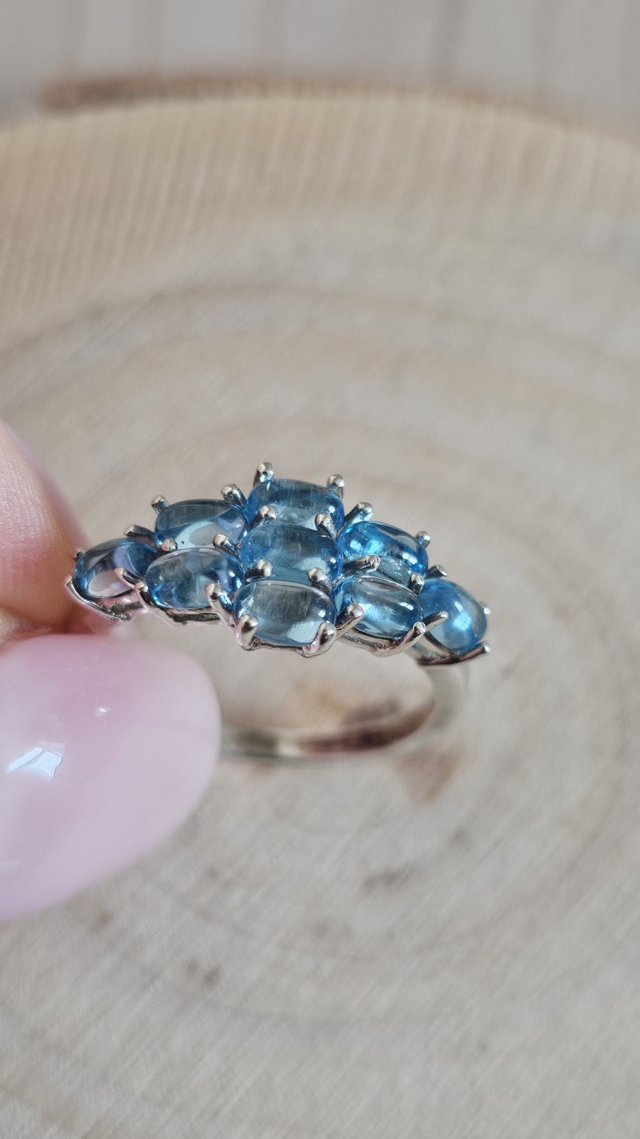 TGGC 925 Sterling Silver Blue Topaz Cabochon Cluster Ring Size R 1/2