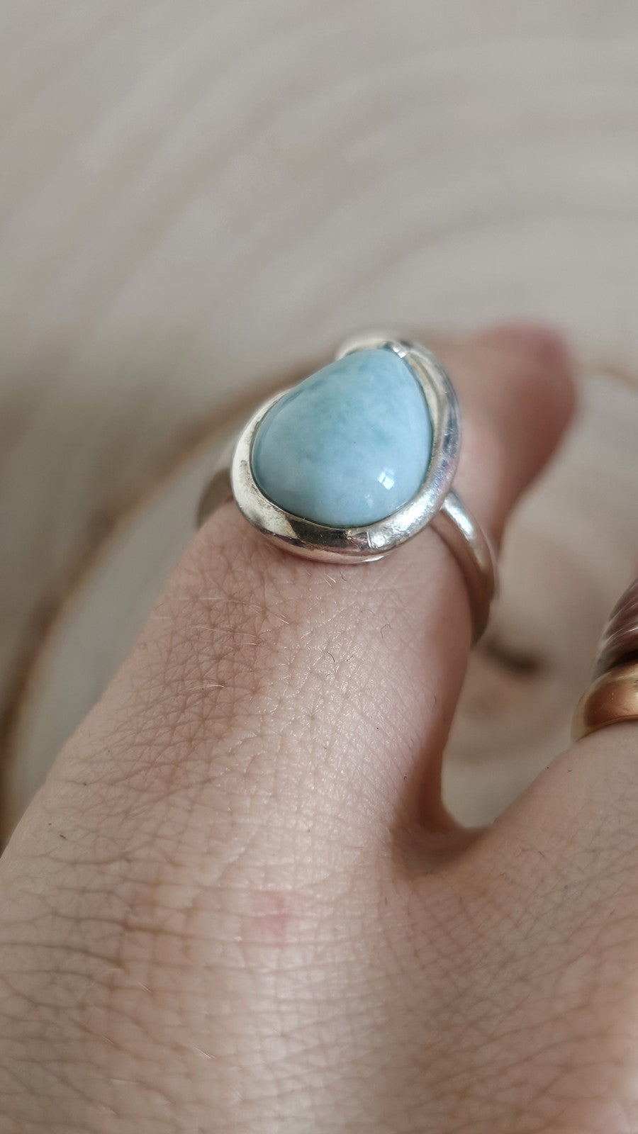 925 Sterling Silver Larimar Teardrop Ring Size N Blue Gemstone 5.51g