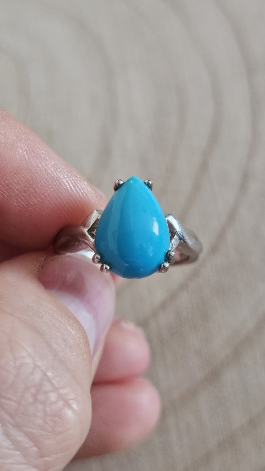 925 Sterling Silver Sleeping Beauty Turquoise Pear Ring Size P 1/2 4.47g