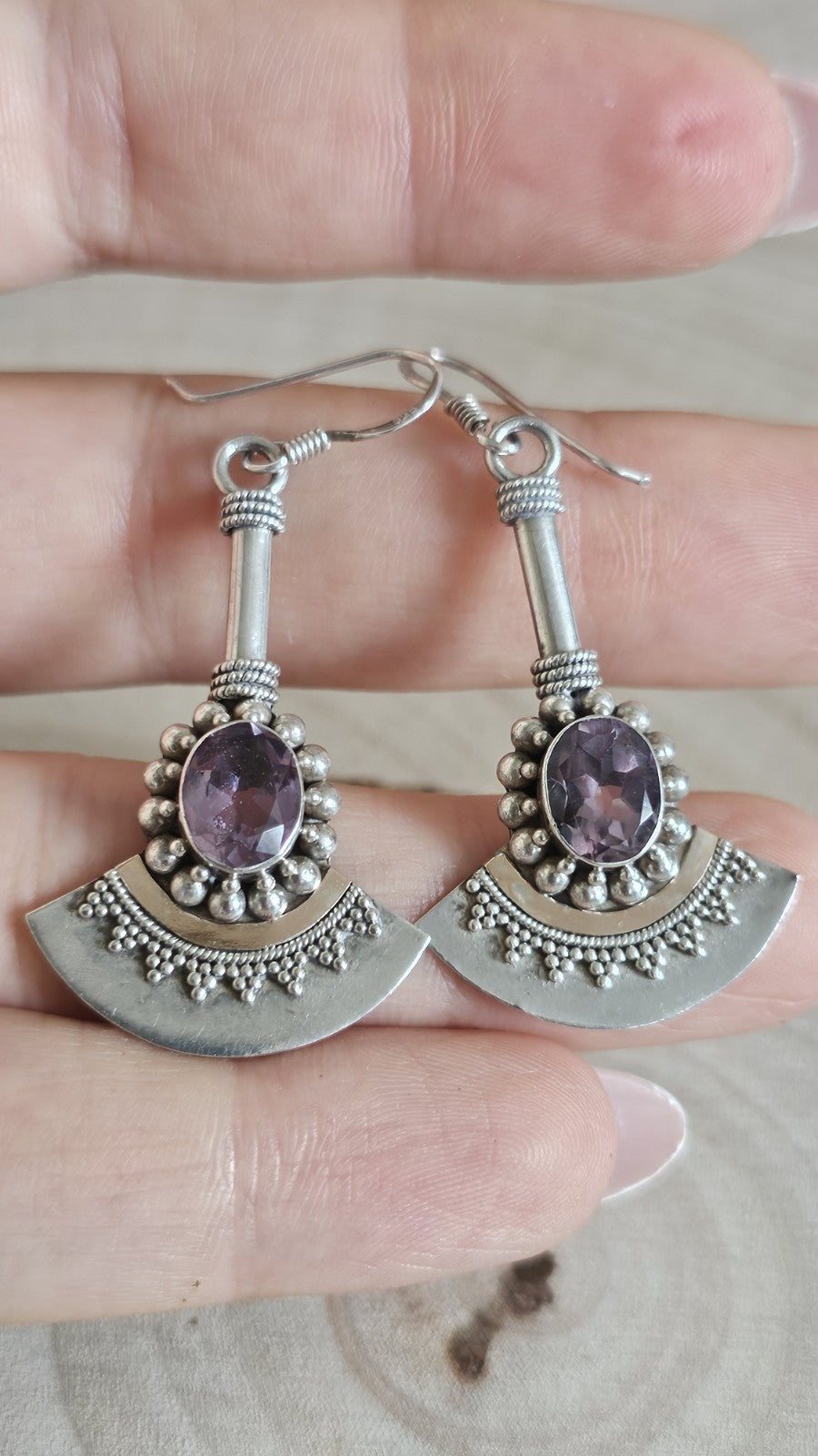 BA SUARTI 925 Sterling Silver Amethyst Drop Earrings Gold Detail 9.22g