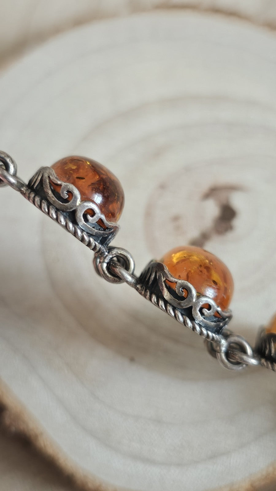 925 Sterling Silver Baltic Amber Oval Link Bracelet 38.75g 20.3cm/8 inches