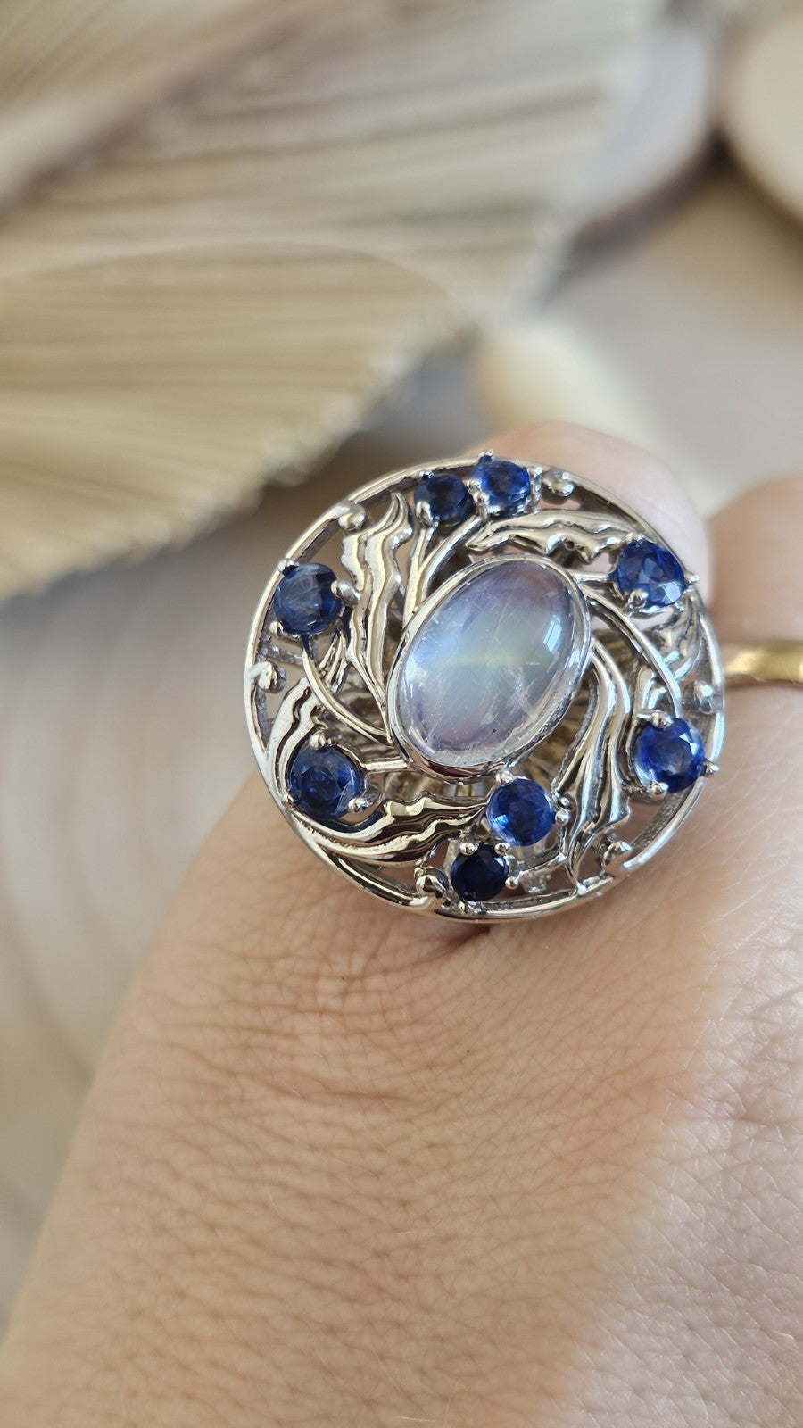 Shipton & Co 925 Silver Moonstone Kyanite Arts & Crafts Ring Size N 1/2