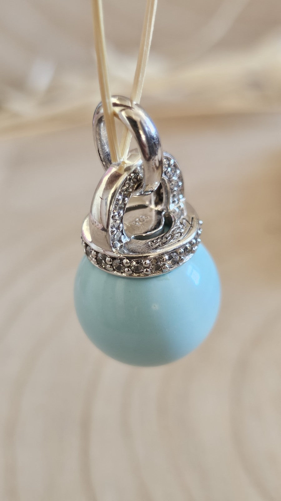 TI SENTO Milano 925 Sterling Silver Aqua Blue Ball Pendant CZ Signed