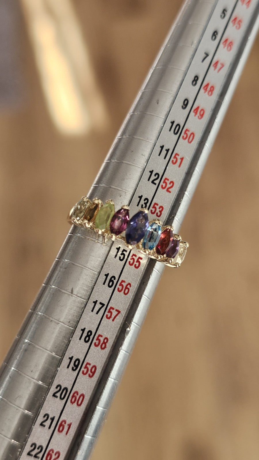 ✨ 9ct Yellow Gold Natural Multigemstone Ring , Size N 1/2 , Multicoloured Stones