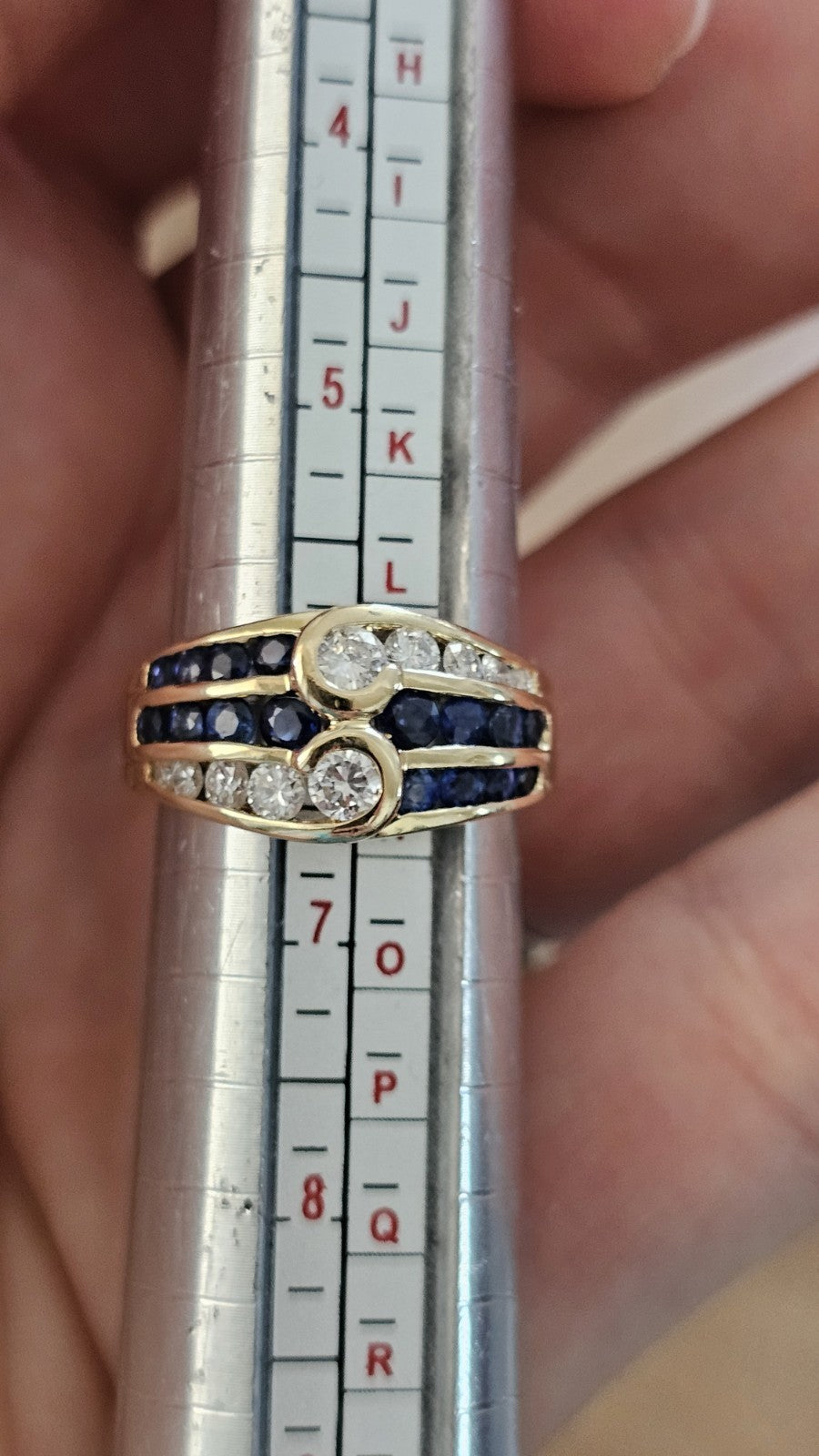 ​18ct Yellow Gold Natural Sapphire & Diamond Crossover Ring (1.50tcw) - Size M
