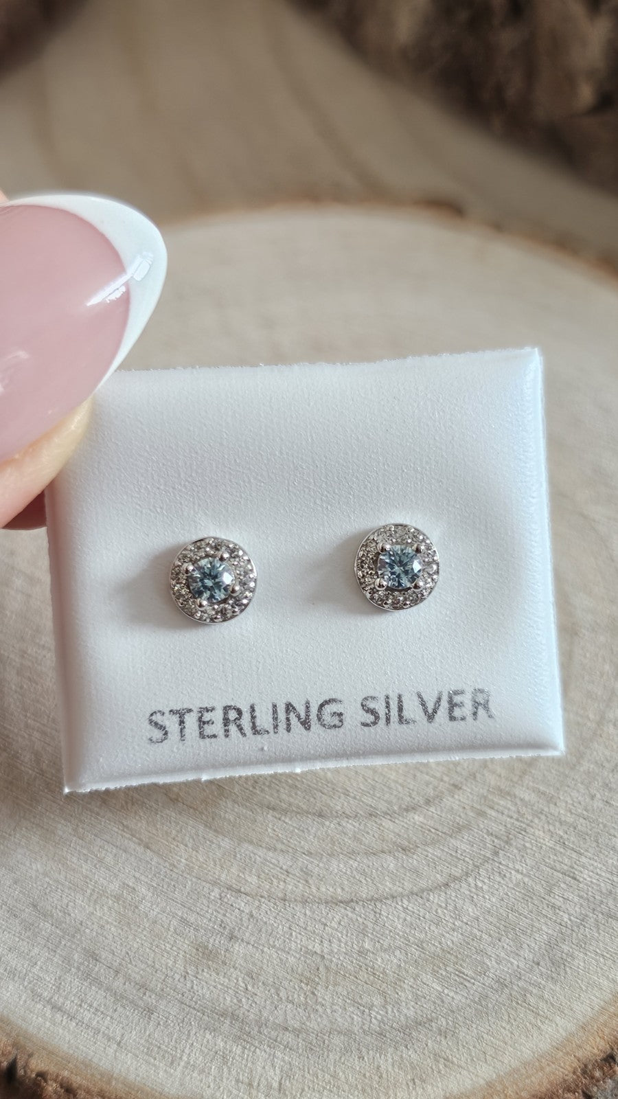 925 Sterling Silver Blue Topaz CZ Halo Stud Earrings Rhodium Plated 6mm New