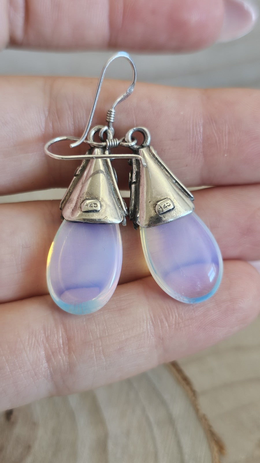 925 Sterling Silver Opalite Drop Earrings Floral Dangle Hooks 46.5mm