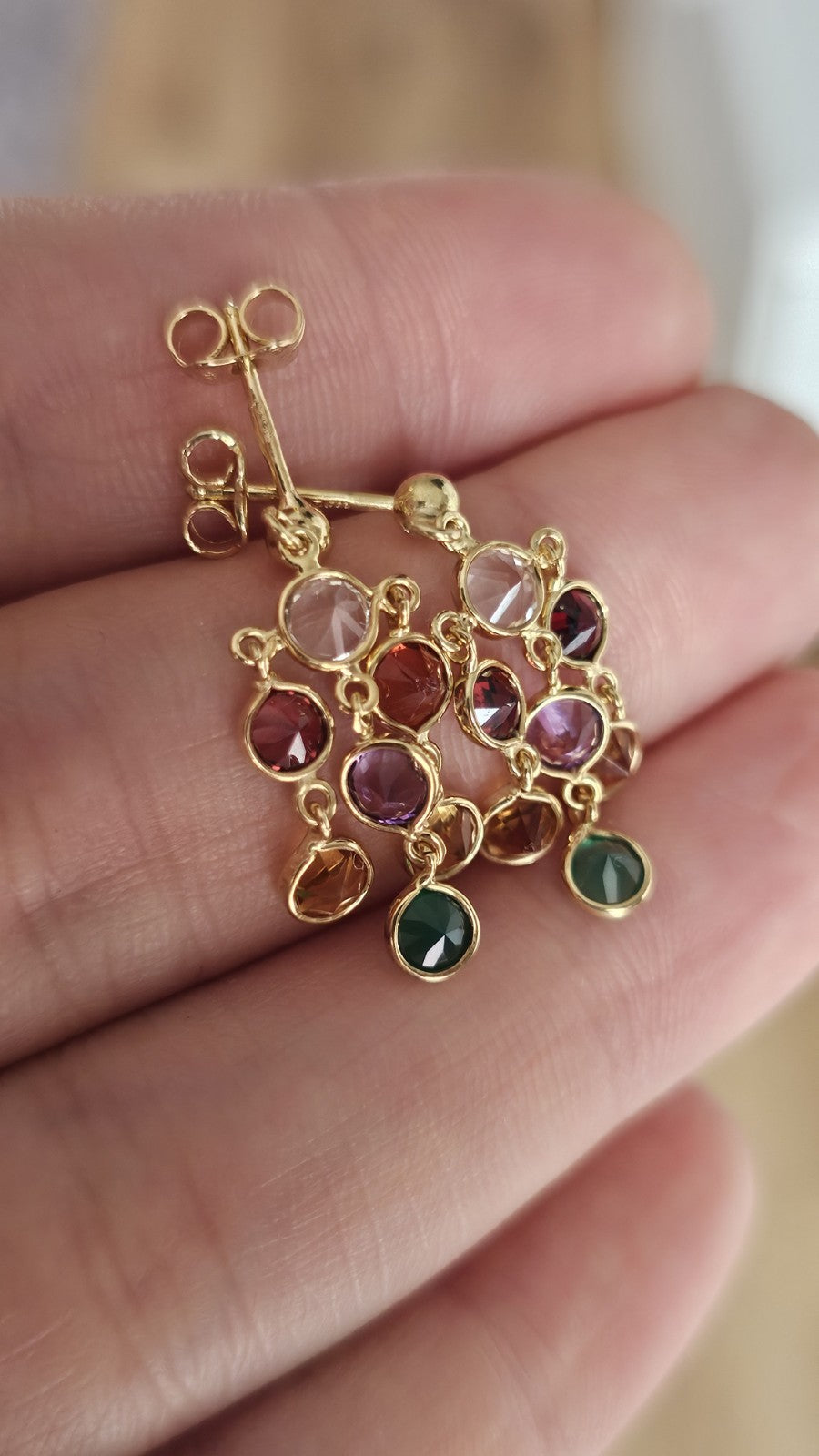18ct Yellow Gold Multi Gemstone Chandelier Drop Earrings 3g Hallmarked