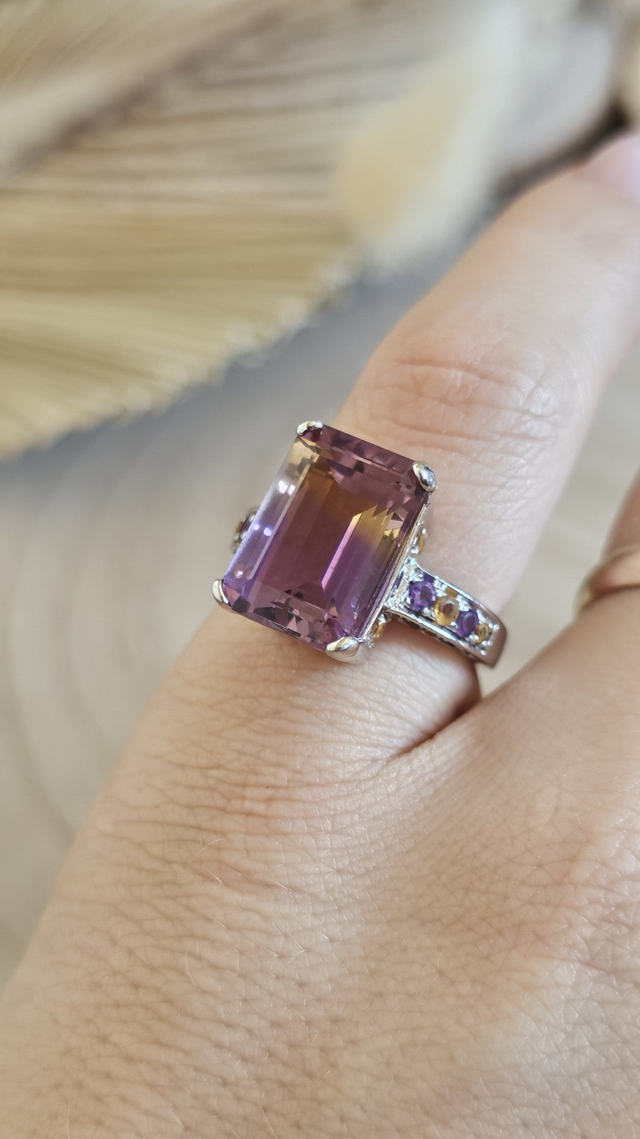 925 Sterling Silver Ametrine Amethyst Citrine Statement Ring Size N 1/2 5.85g