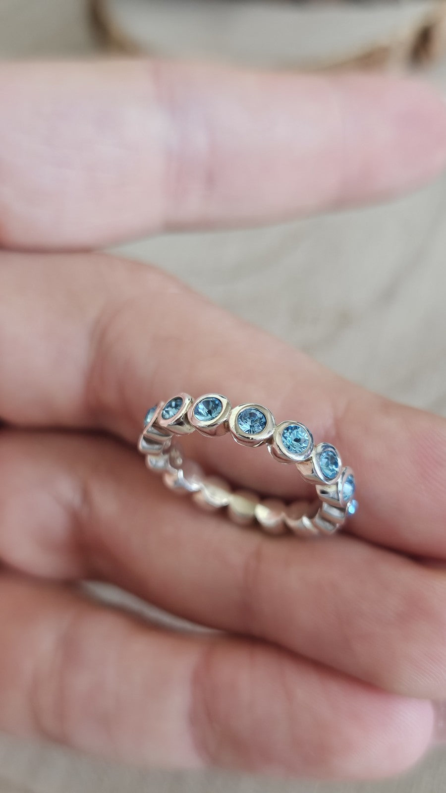925 Sterling Silver Blue Topaz Full Eternity Ring Size M 4.33g