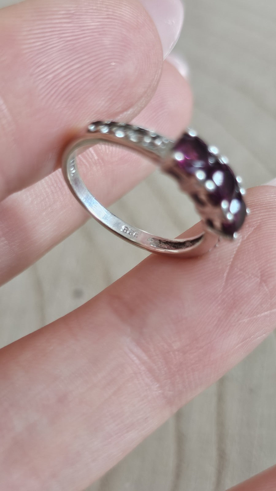 TGGC 925 Sterling Silver Rhodolite Garnet & Zircon Trilogy Ring Size L