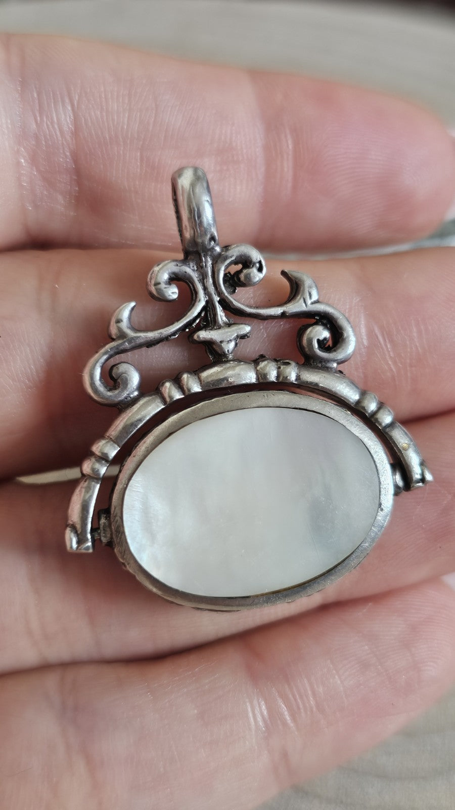 925 Sterling Silver Hallmarked Oval Bezel Reversible Pendant Cotham Marble