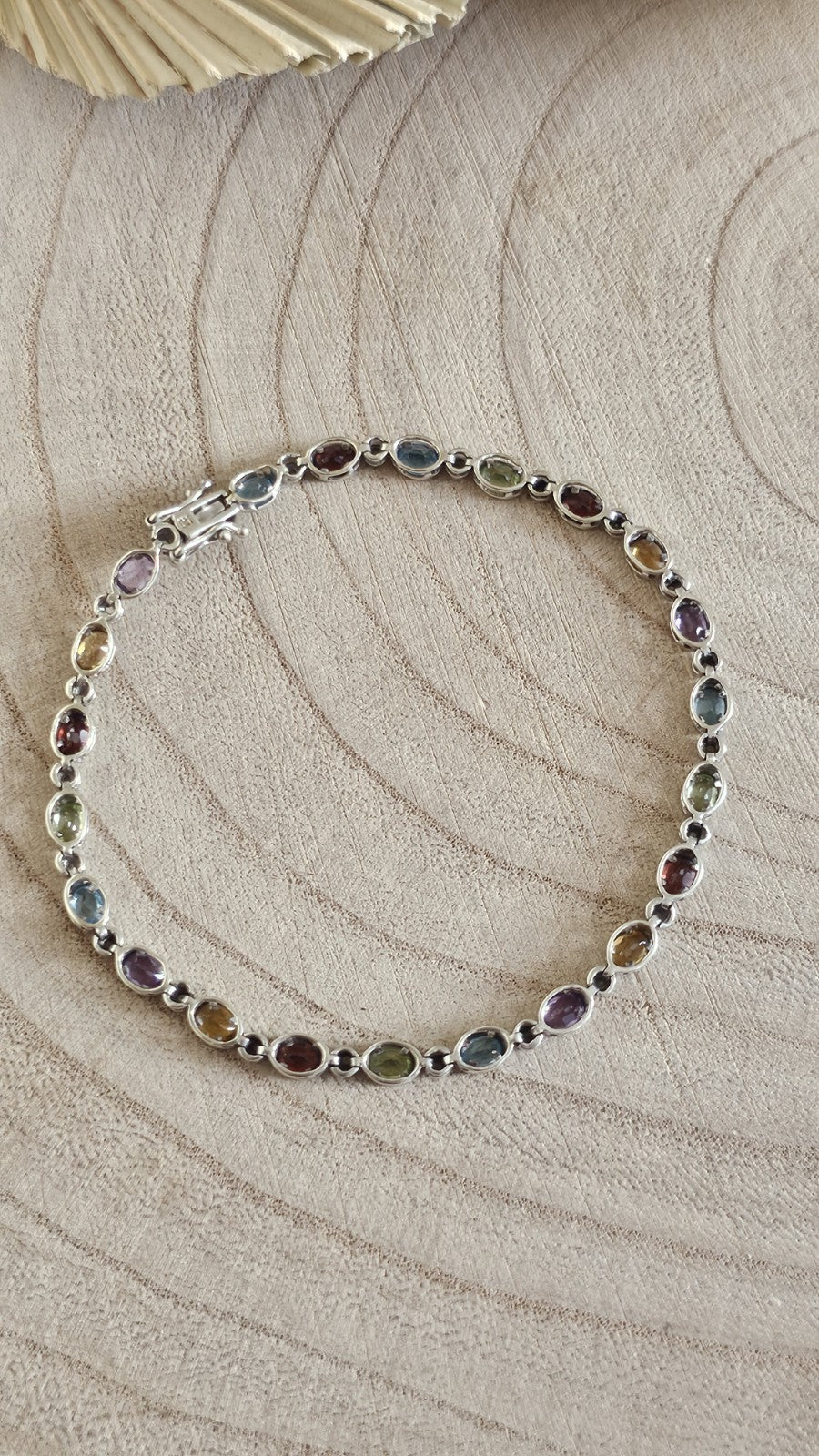 925 Sterling Silver Multi Gemstone Bracelet Garnet Amethyst Topaz 8inches