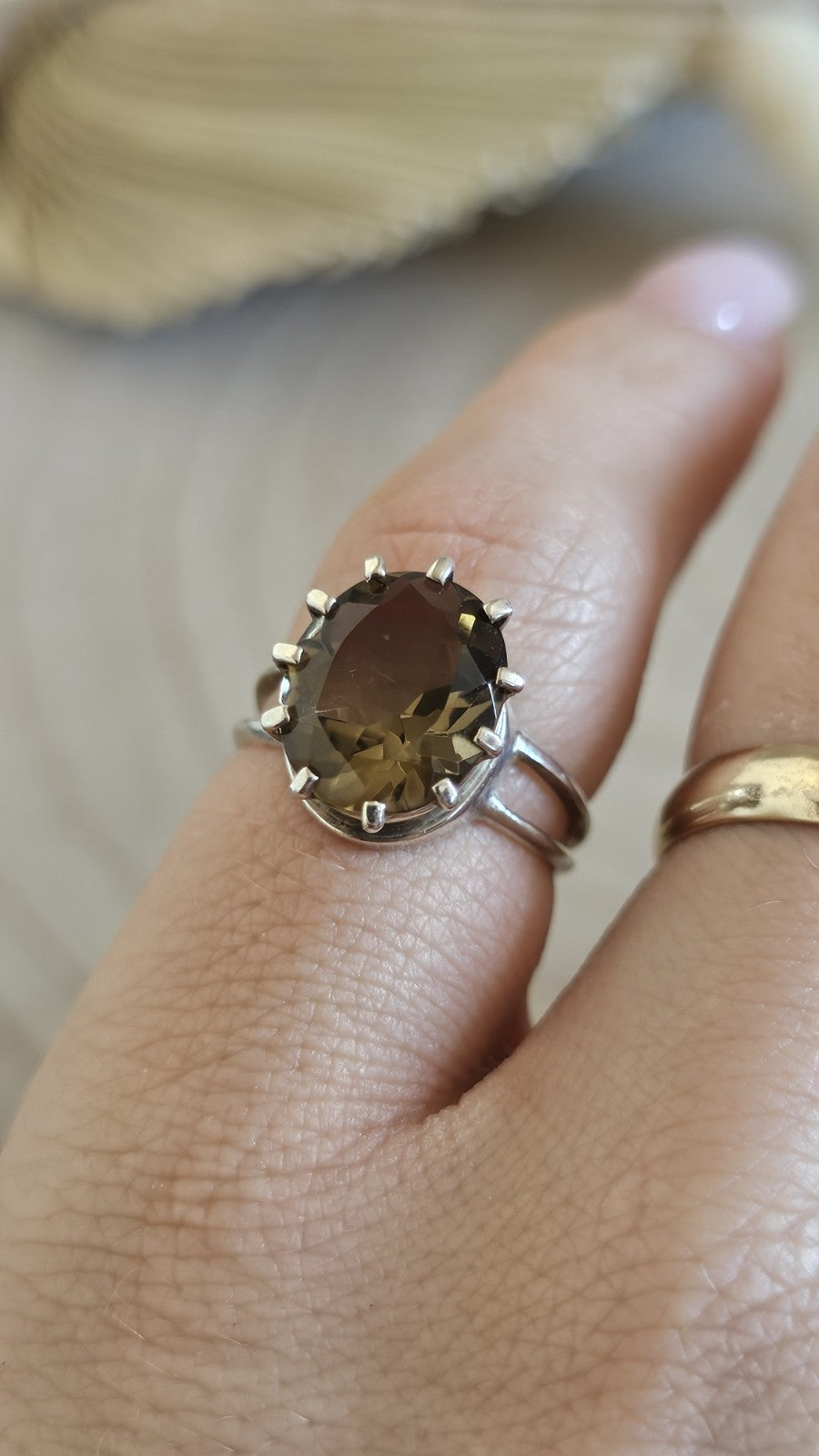 925 Sterling Silver Smoky Quartz Oval Solitaire Ring Size M 1/2 Hallmarked