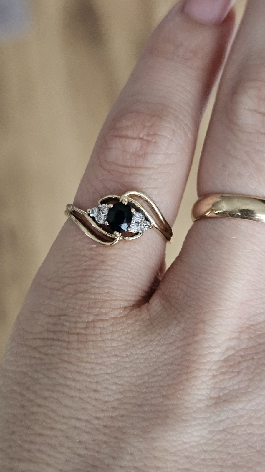 💙 9ct Yellow Gold Natural Sapphire & Zirconia Ring – Size O½