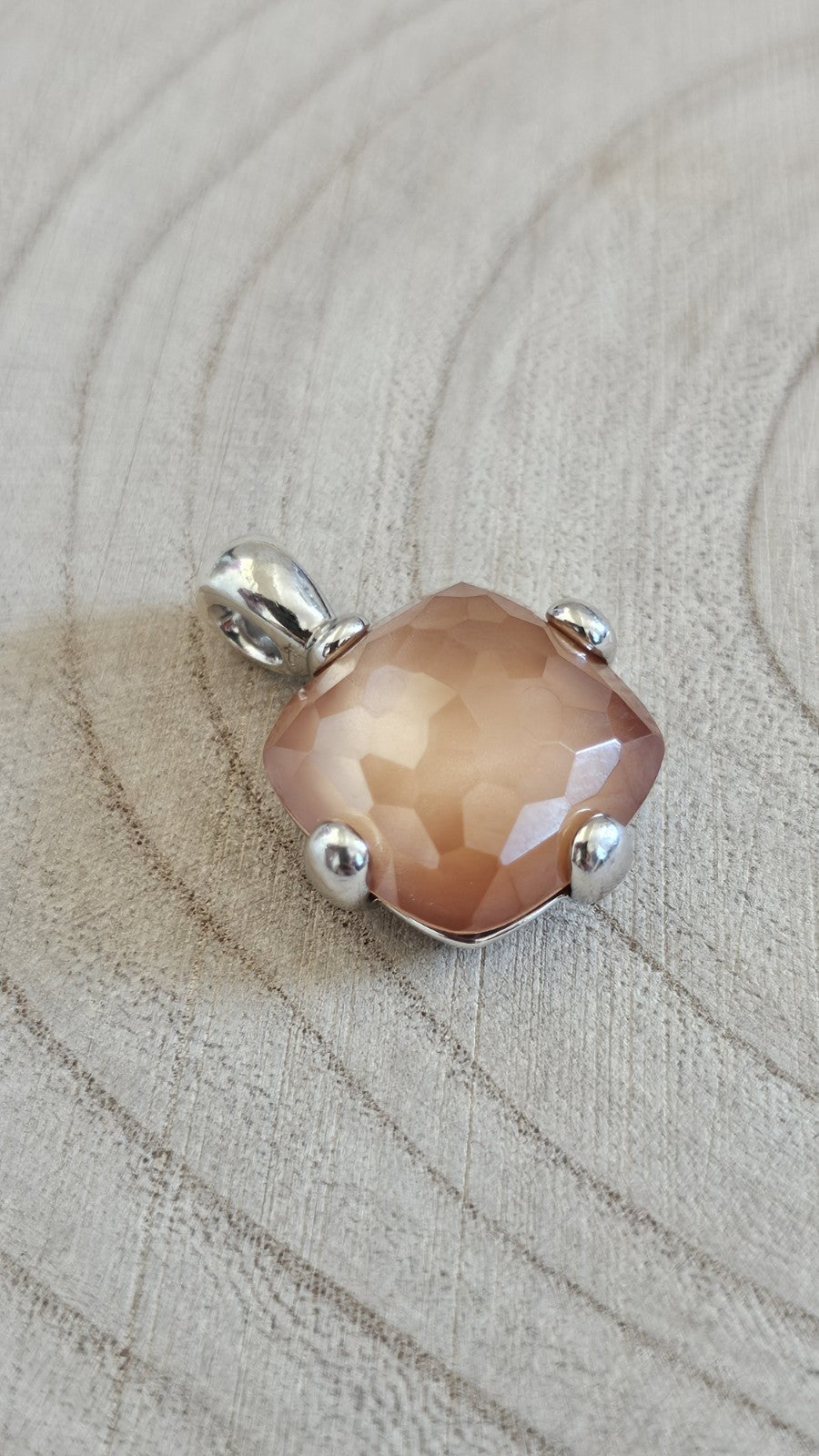 TI SENTO Milano 925 Sterling Silver Peach Faceted Cushion Pendant 17.14g