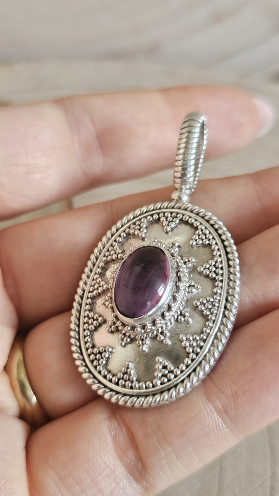 BA SUARTI 925 Sterling Silver Amethyst Pendant Large Ornate 18.12g Hallmarked