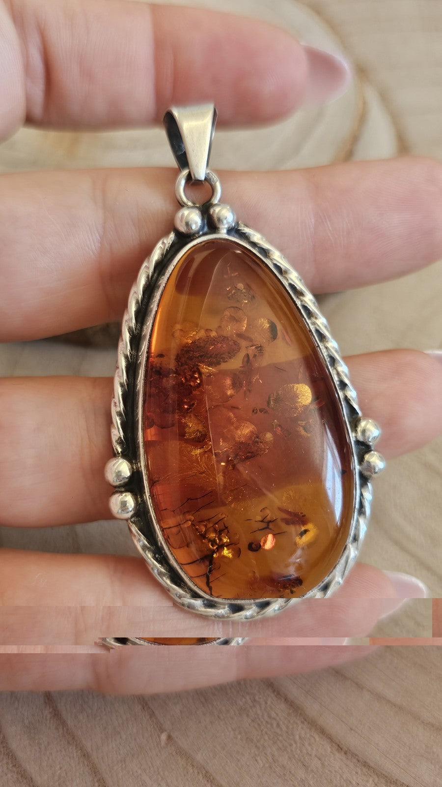 Large 925 Sterling Silver Amber Teardrop Pendant 20.50g 68.36mm