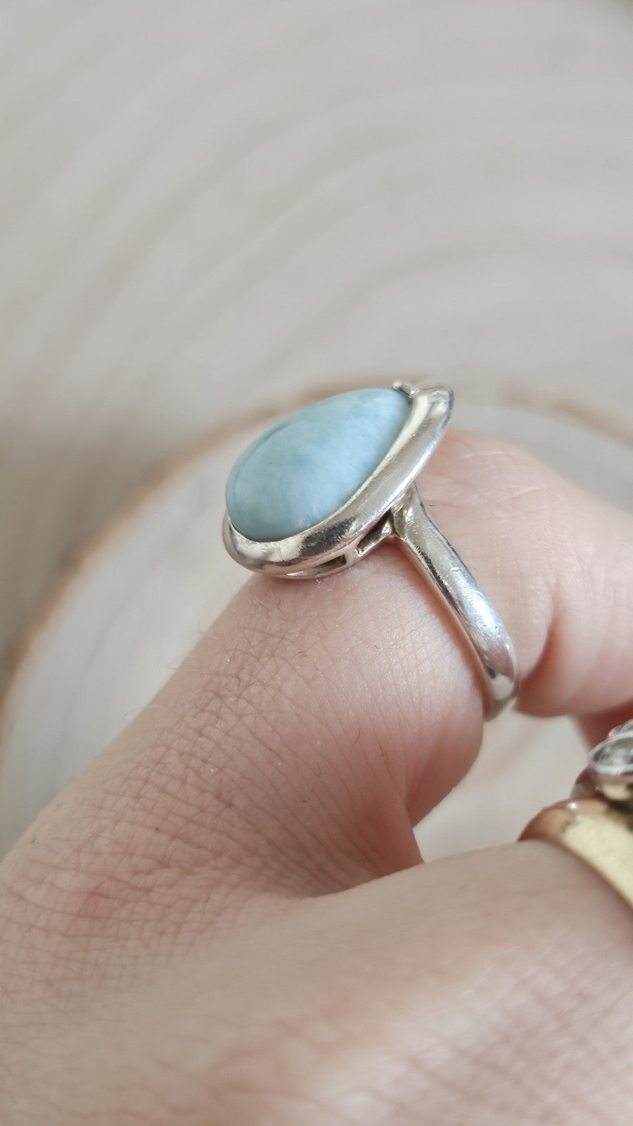 925 Sterling Silver Larimar Teardrop Ring Size N Blue Gemstone 5.51g