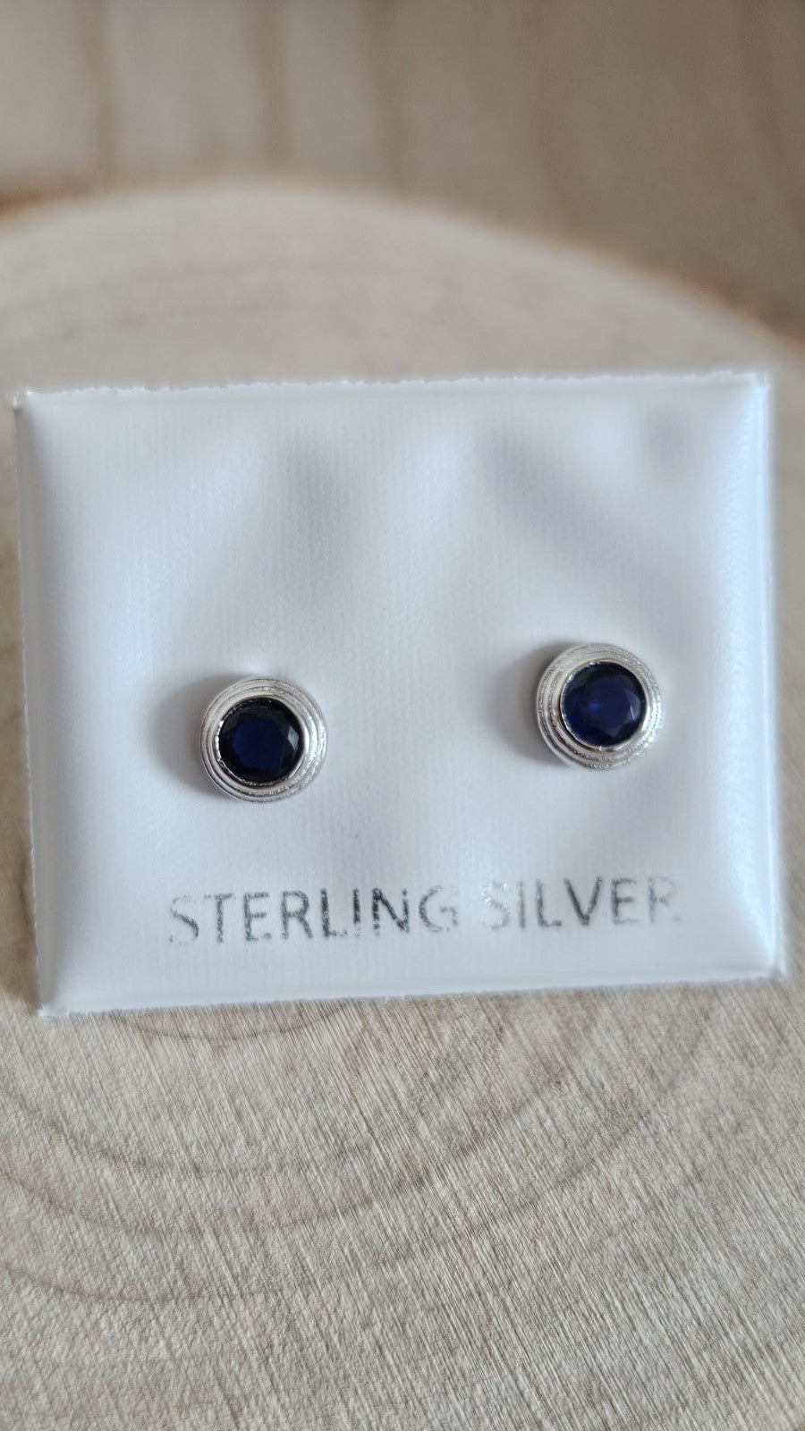 925 Sterling Silver Sapphire Blue CZ Round Stud Earrings 6mm Bezel Set