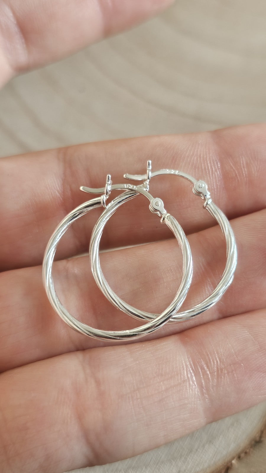 925 Sterling Silver Twisted Hoop Earrings 27.5mm Medium Hoops Stamped 925