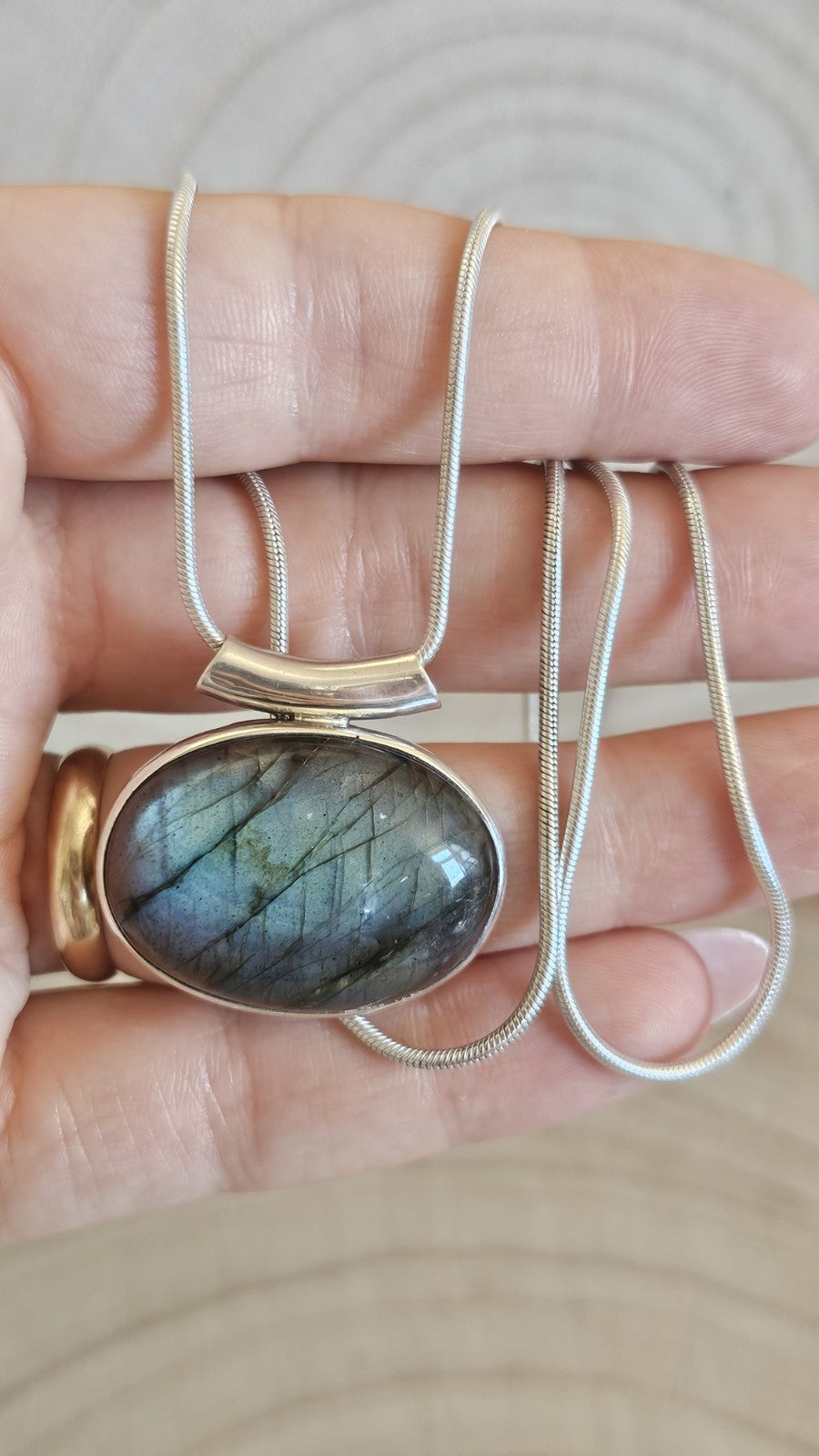 925 Sterling Silver Labradorite Pendant Necklace 20" Snake Chain 20.8g