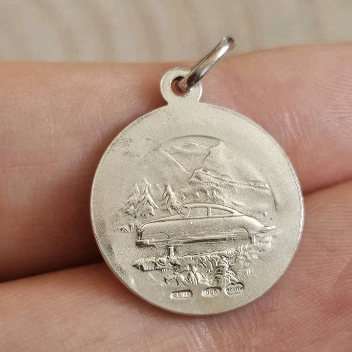 925 Sterling Silver St Christopher Travel Protection Medal Pendant Double Sided 