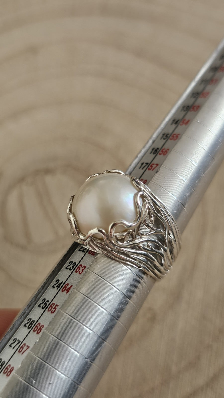 Vintage 925 Sterling Silver Large Pearl Statement Ring – Size R 1/2 – 7.59g