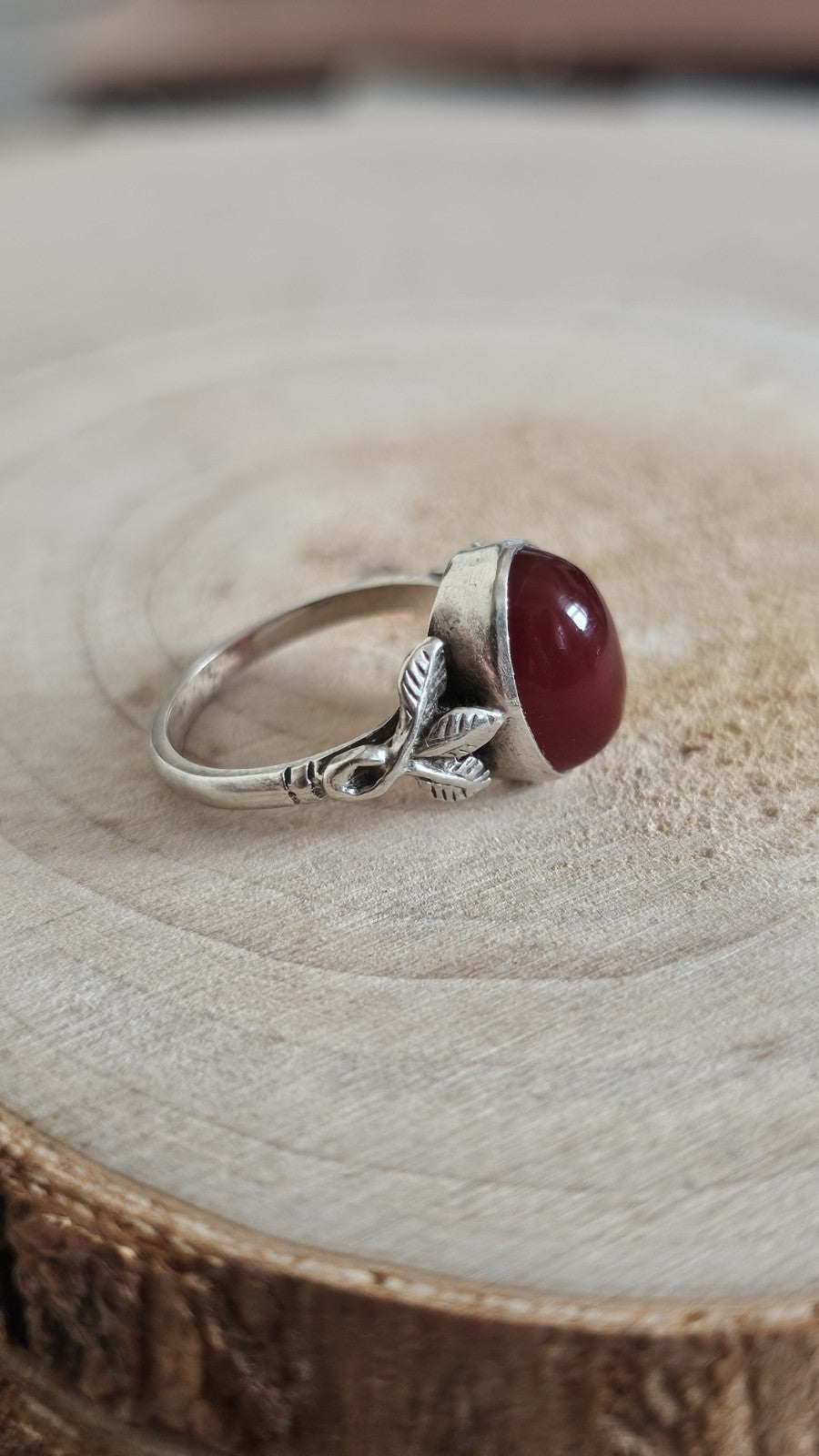 Vintage Sterling Silver Carnelian Cabochon Ring Size M 1/2 Stamped SILVER