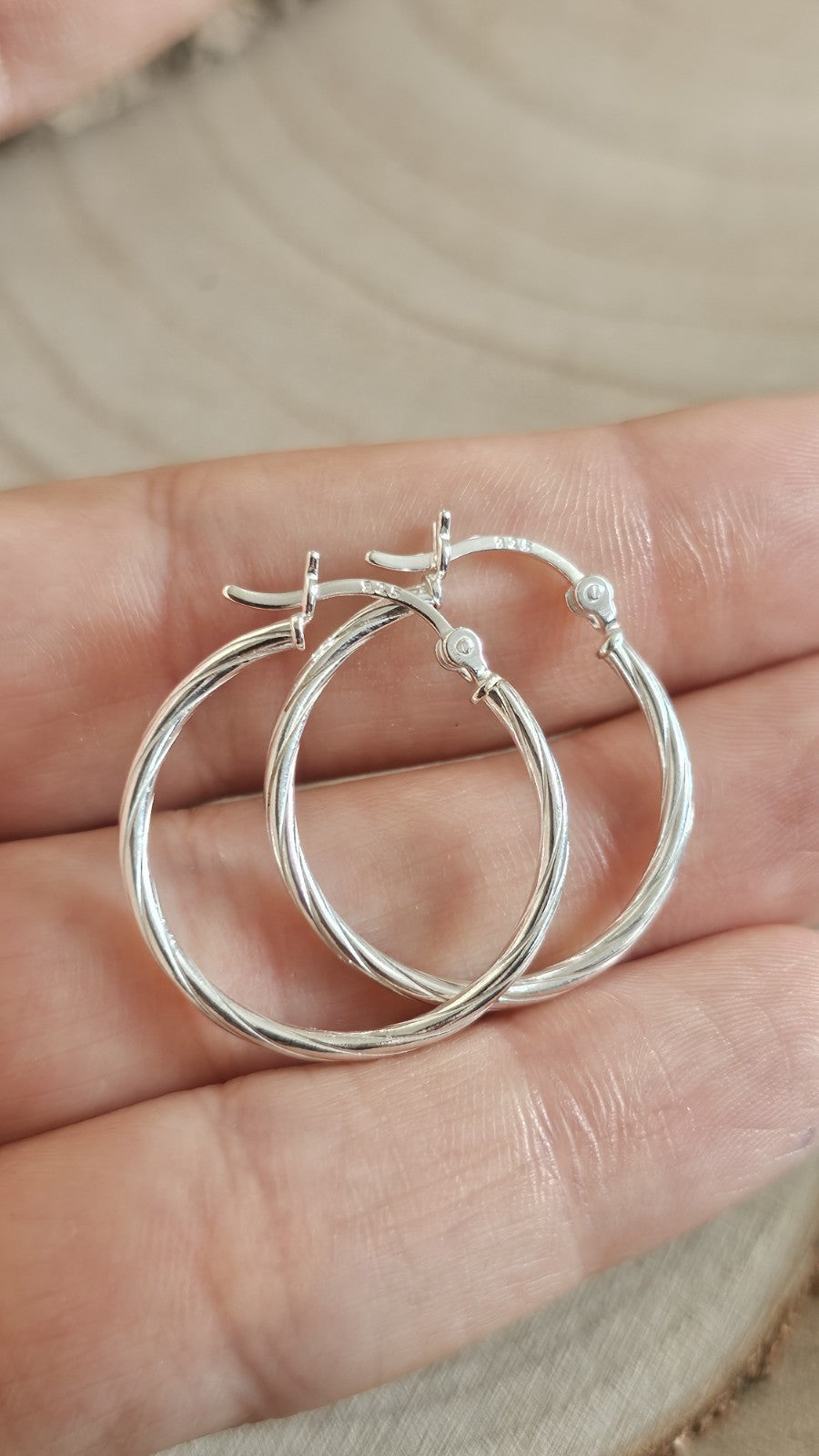 925 Sterling Silver Twisted Hoop Earrings 27.5mm Medium Hoops Stamped 925