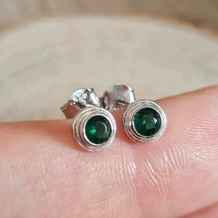 925 Sterling Silver Green CZ Stud Earrings 6mm Round Bezel Style New