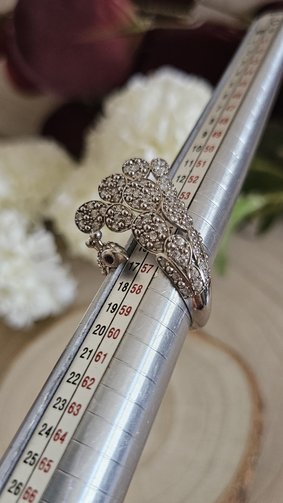 TGGC 925 Silver Natural Zircon Amethyst Peacock Ring Adjustable P 1/2