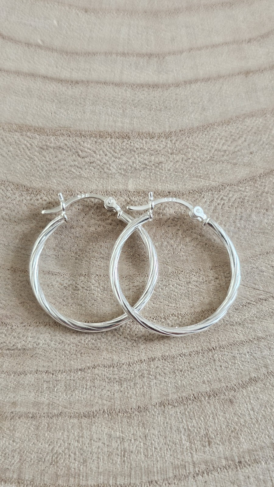 925 Sterling Silver Twisted Hoop Earrings 27.5mm Medium Hoops Stamped 925