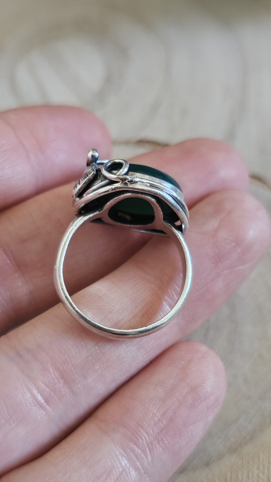 Vintage Sterling Silver Green Onyx Statement Ring Size S 7.92g