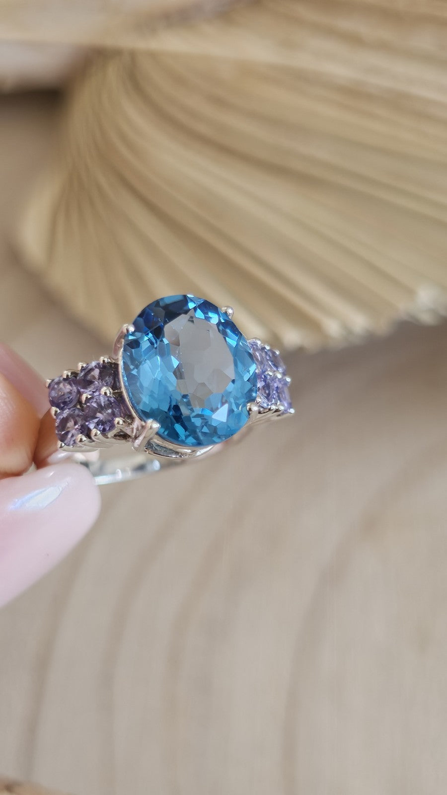 Sterling Silver Swiss Blue Topaz Tanzanite Cluster Ring Size N 4.64g