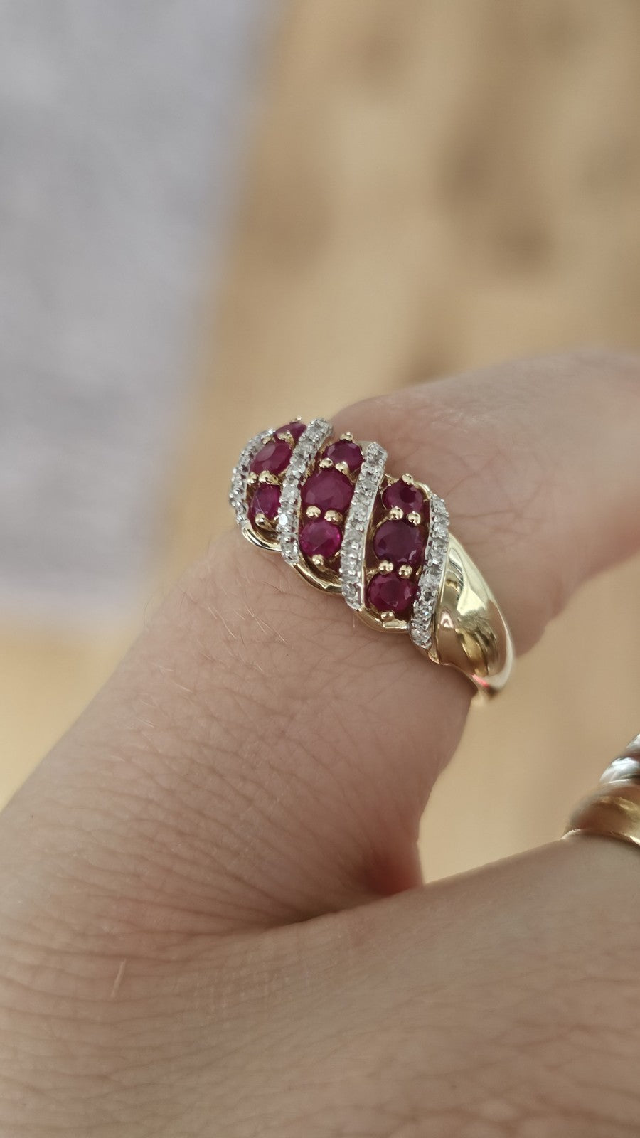 9ct Yellow Gold Natural Ruby & Diamond Ring Size M 1/2 Hallmarked 0.10ct