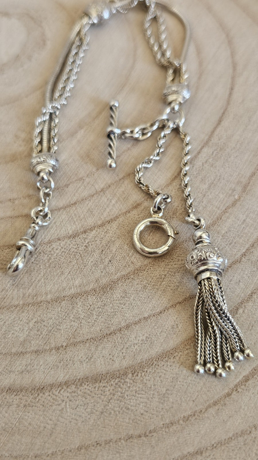 Antique Victorian 900 Silver Albertina Watch Chain Bracelet Tassel 17.88g