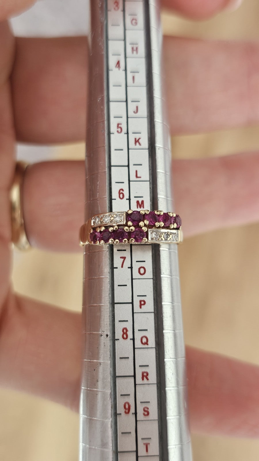 Vintage 1987 ,9ct Yellow Gold Natural Ruby & Diamond Double Row Ring Size M 1/2