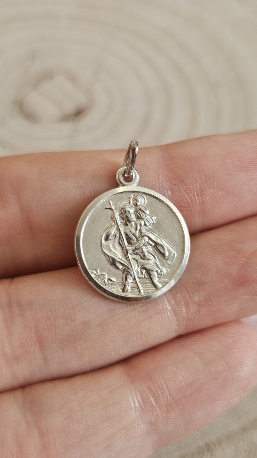 925 Sterling Silver St Christopher Travel Protection Medal Pendant Double Sided 