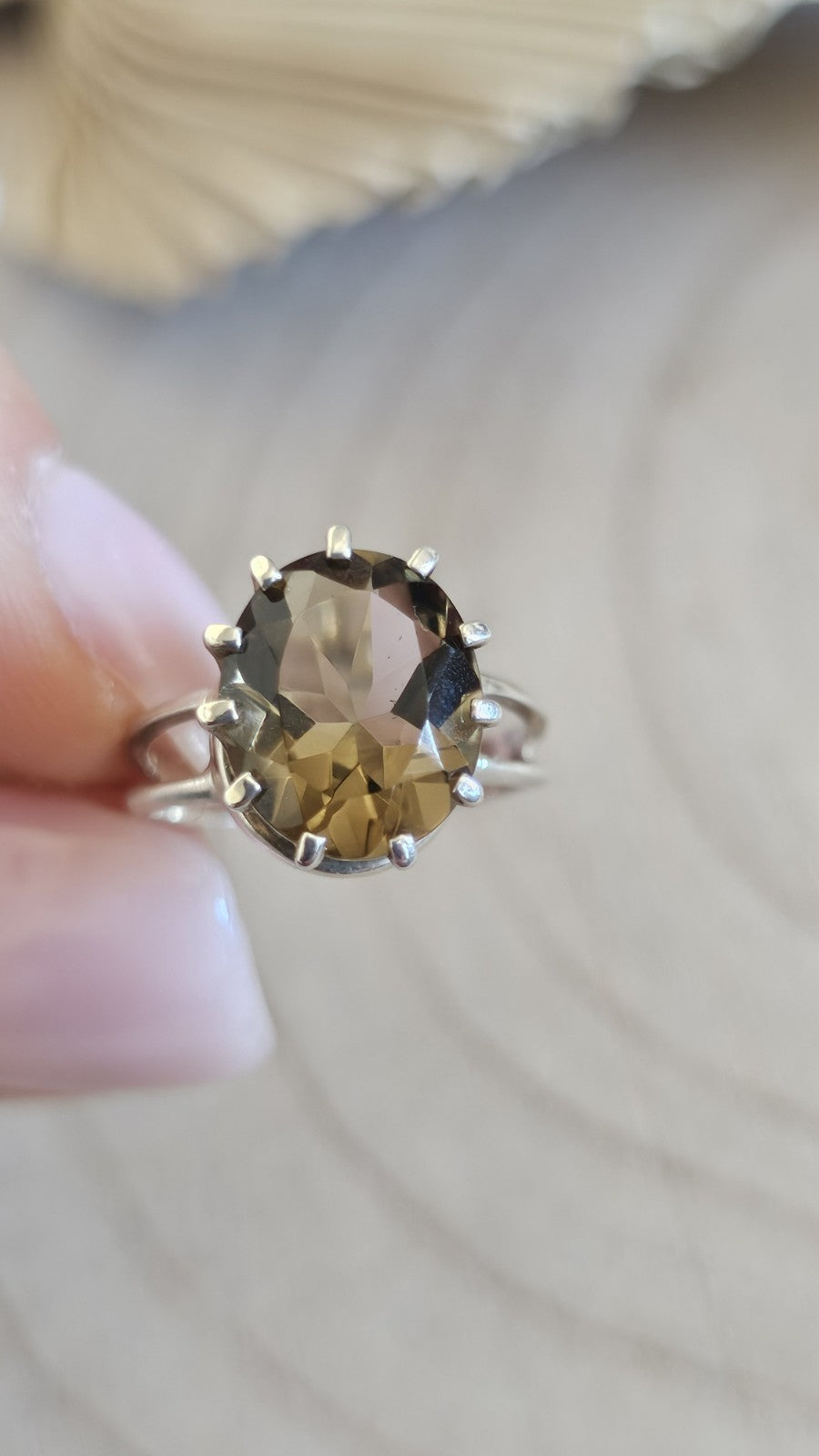925 Sterling Silver Smoky Quartz Oval Solitaire Ring Size M 1/2 Hallmarked