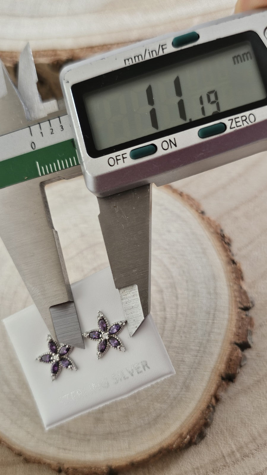 925 Sterling Silver Purple CZ Flower Stud Earrings 11mm Floral Star New
