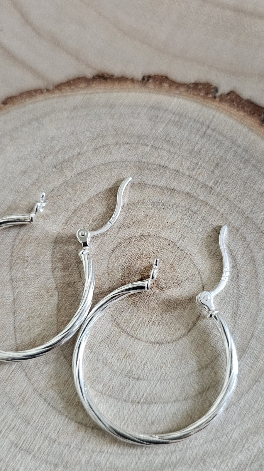 925 Sterling Silver Twisted Hoop Earrings 27.5mm Medium Hoops Stamped 925