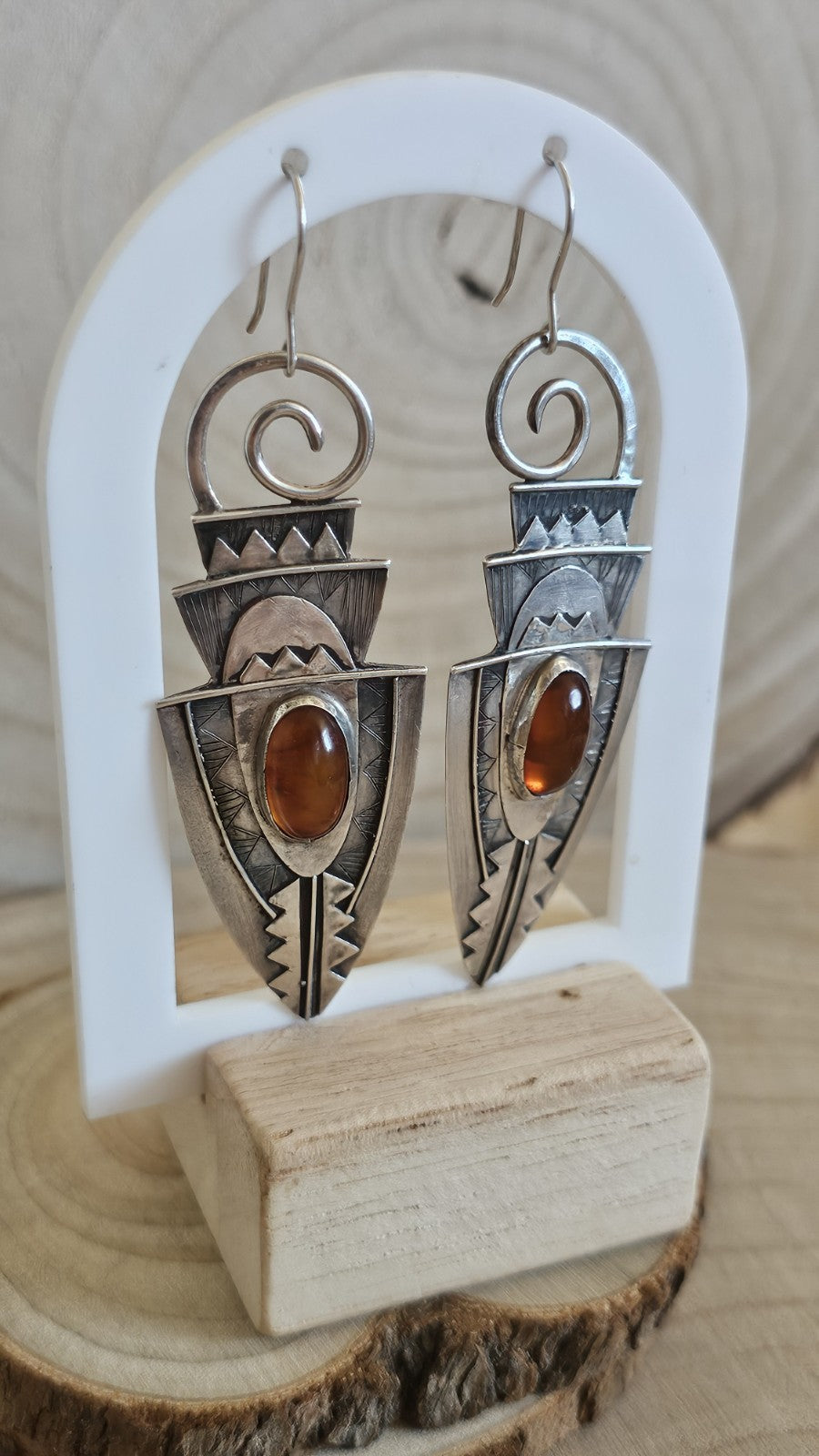Vintage 1993 925 Sterling Silver Amber Drop Earrings Hallmarked 14g