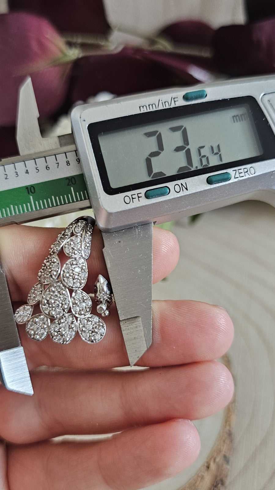 TGGC 925 Silver Natural Zircon Amethyst Peacock Ring Adjustable P 1/2