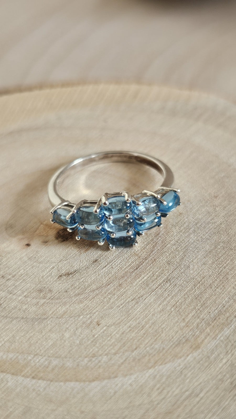 TGGC 925 Sterling Silver Blue Topaz Cabochon Cluster Ring Size R 1/2
